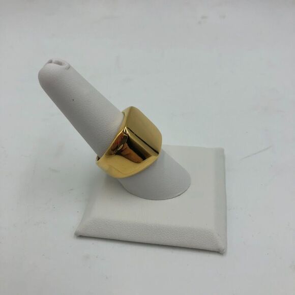 18K Gold Plated Women's Unisex Heavy Statement Ring Square Waterproof Size 8 - Picture 6 of 13